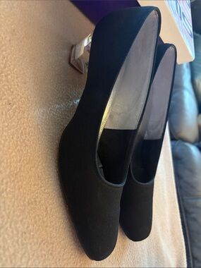 Classic Black Suede Clear Block Heel Pumps - Women